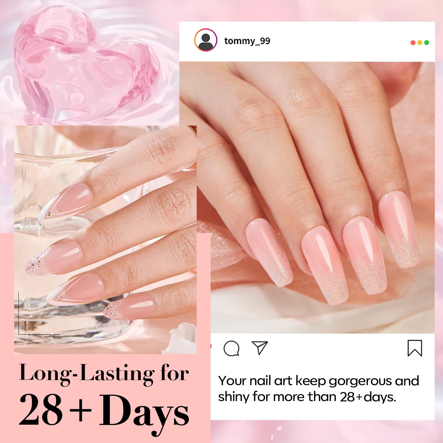 Dipping nail into AzureBeauty salmon pink powder