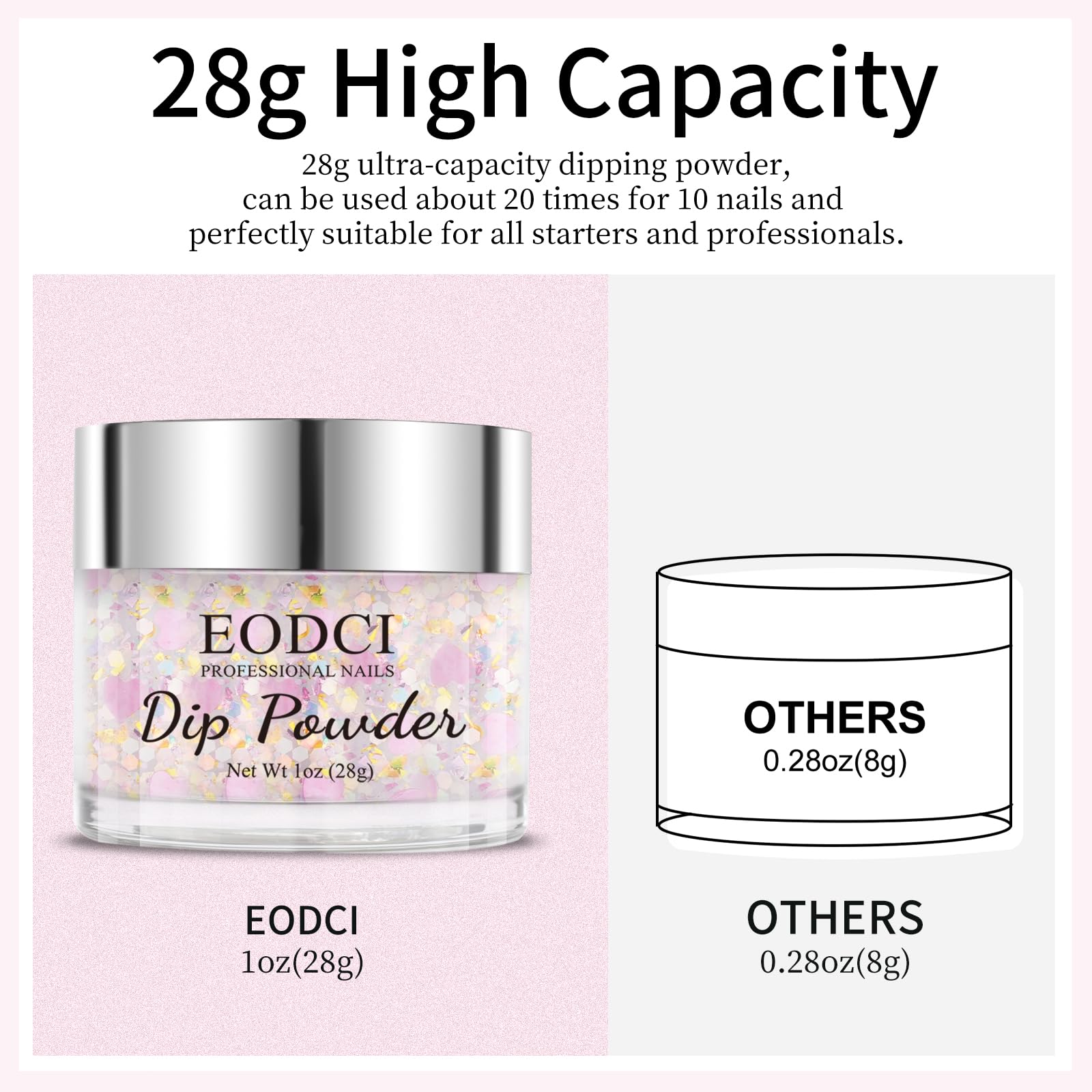 Top view of Eodci heart glitter pink powder jar label