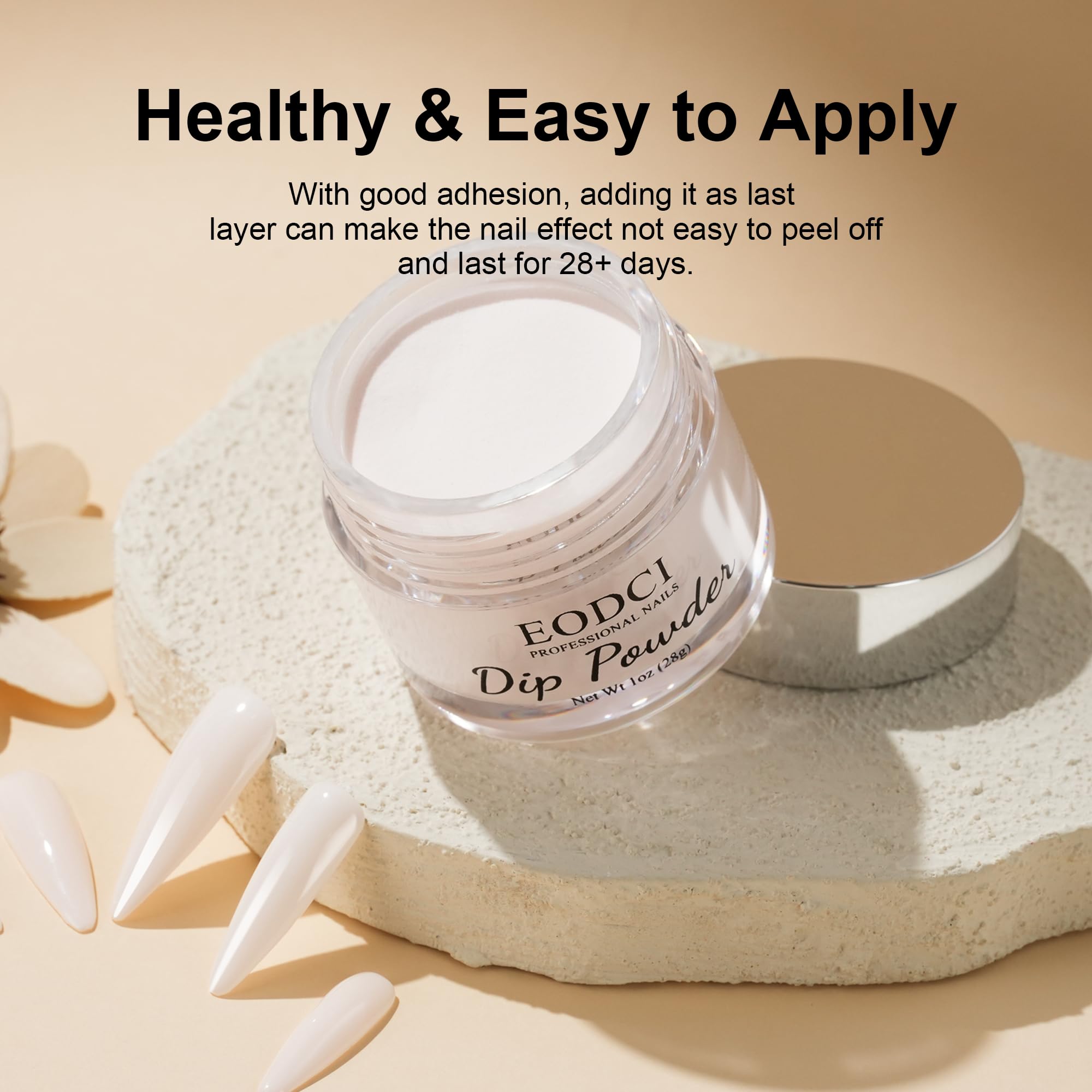 Close up of Eodci 1 Ounce white dipping powder container