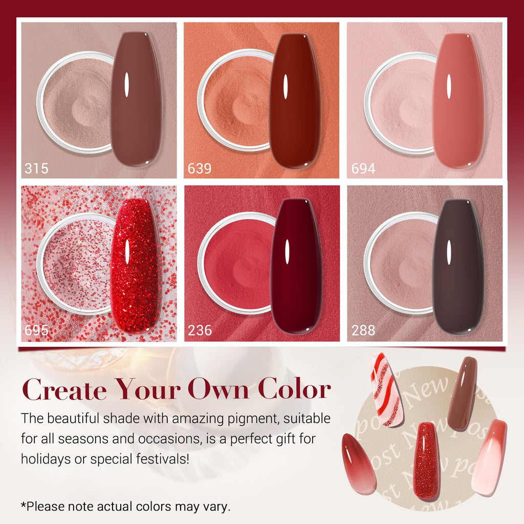 Swatch display of Azurebeauty brown red and nude glitter shades