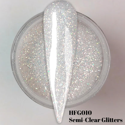 Close up of Oumisaya glow in the dark nail powder glitter texture