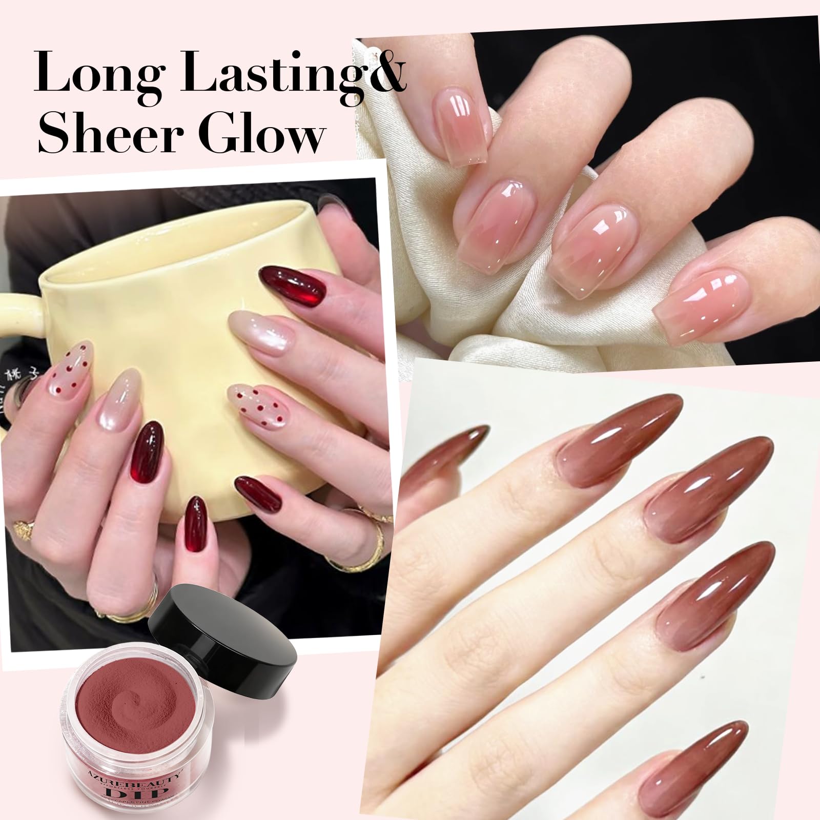Model showing professional French manicure using Azurebeauty dip powder