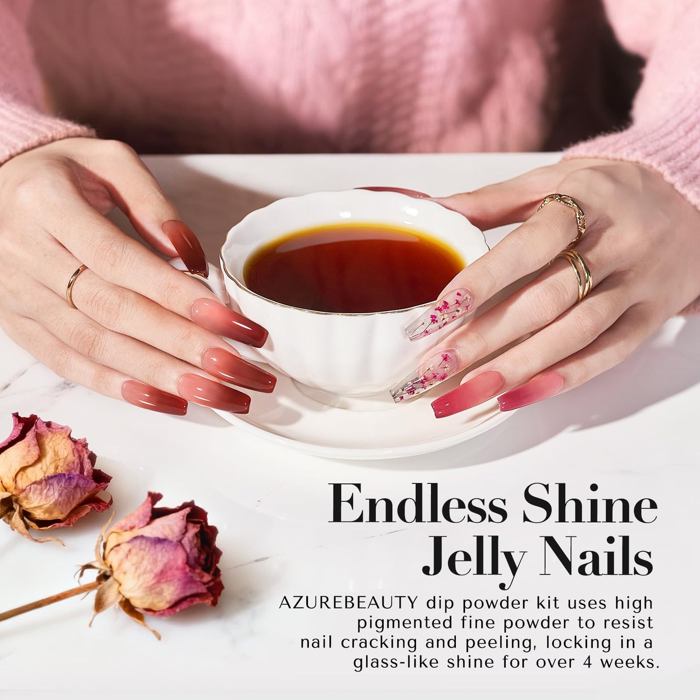 Manicure brush applying dip powder for home salon look