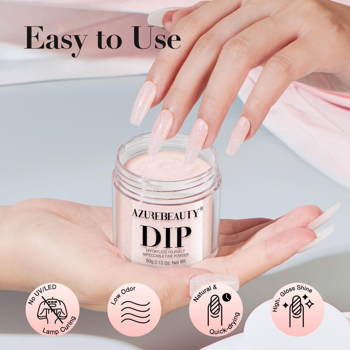 Top view of Azurebeauty rose pink glitter dipping powder