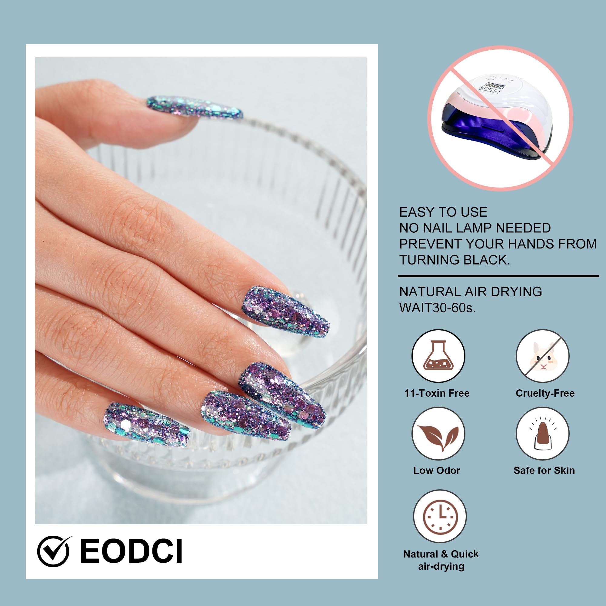 Close up of dark blue chameleon glitter powder texture