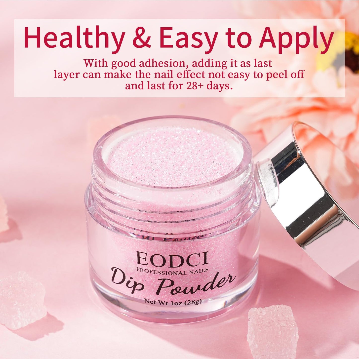Professional nail art created with Eodci glitter pink powder