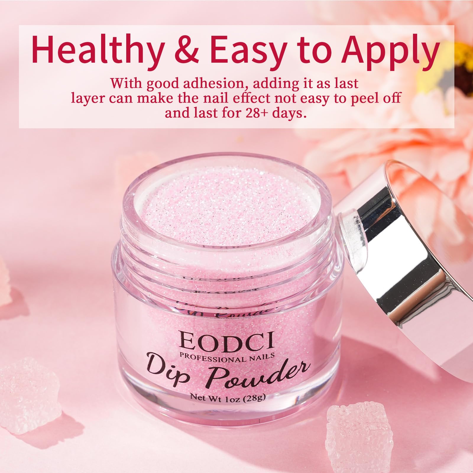 Professional nail art created with Eodci glitter pink powder