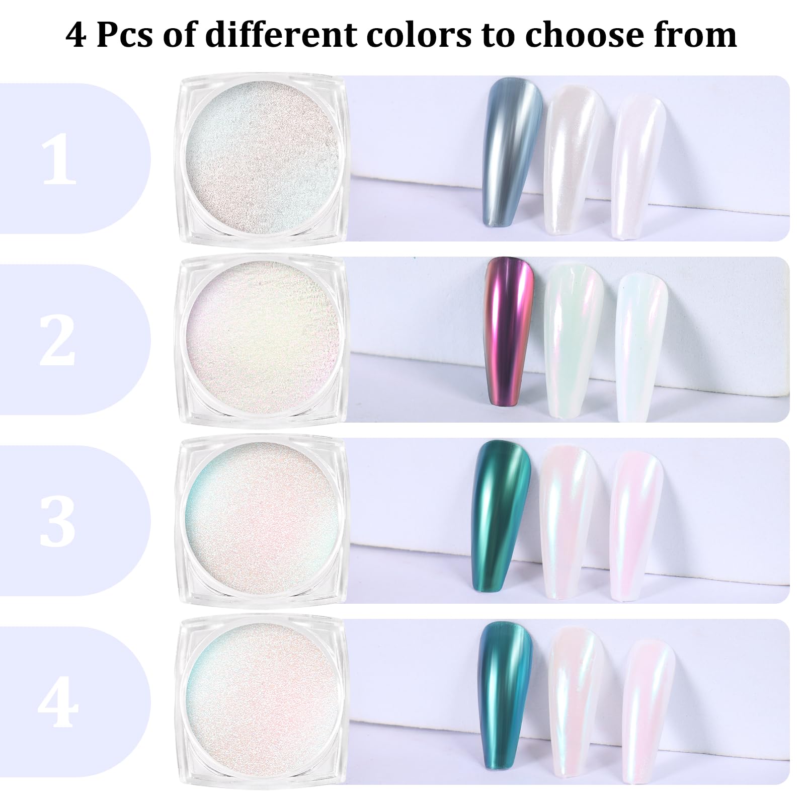 Siusio nail art powder set featuring mirror effect and aurora finishes