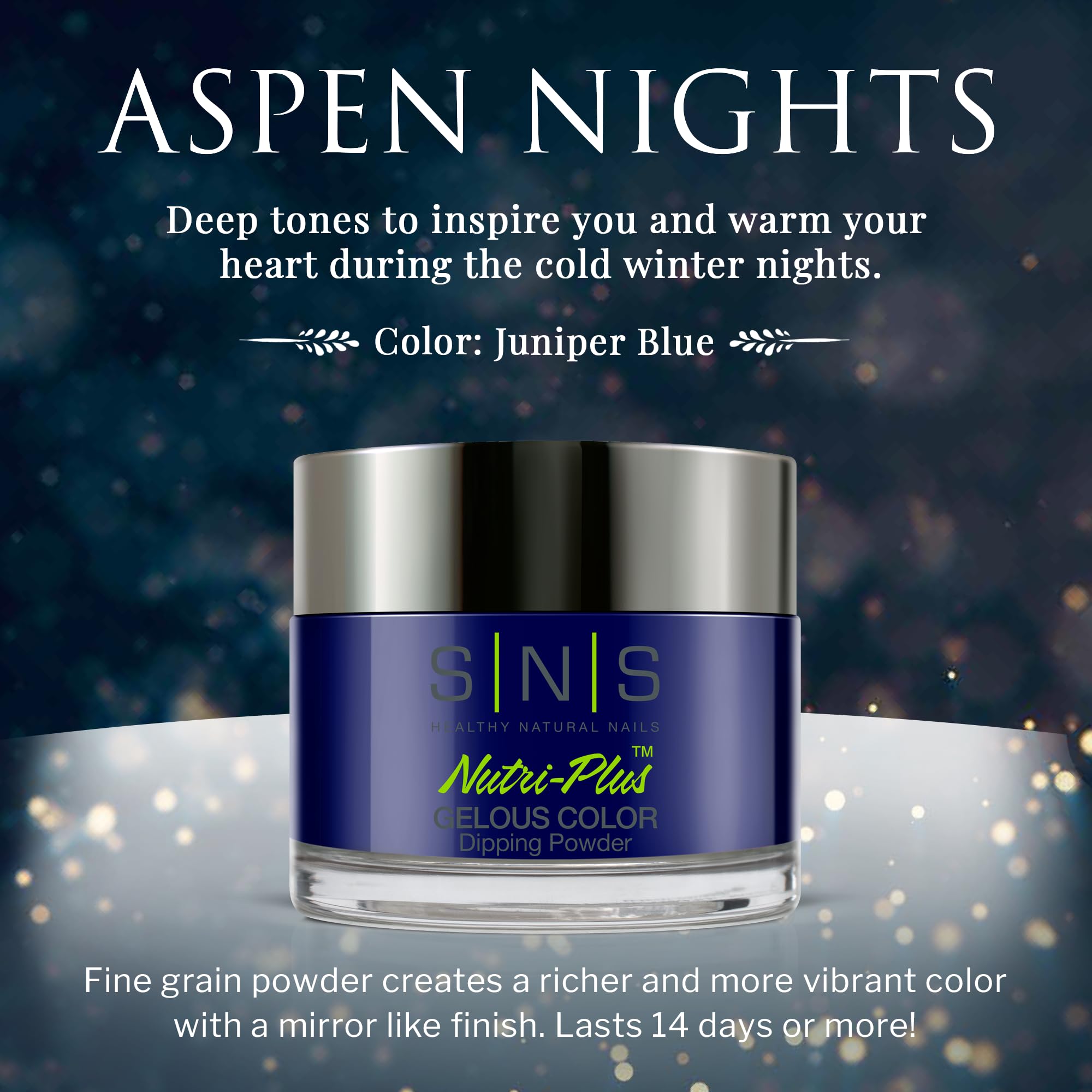 Authentic SNS dipping powder container showing Juniper Blue label
