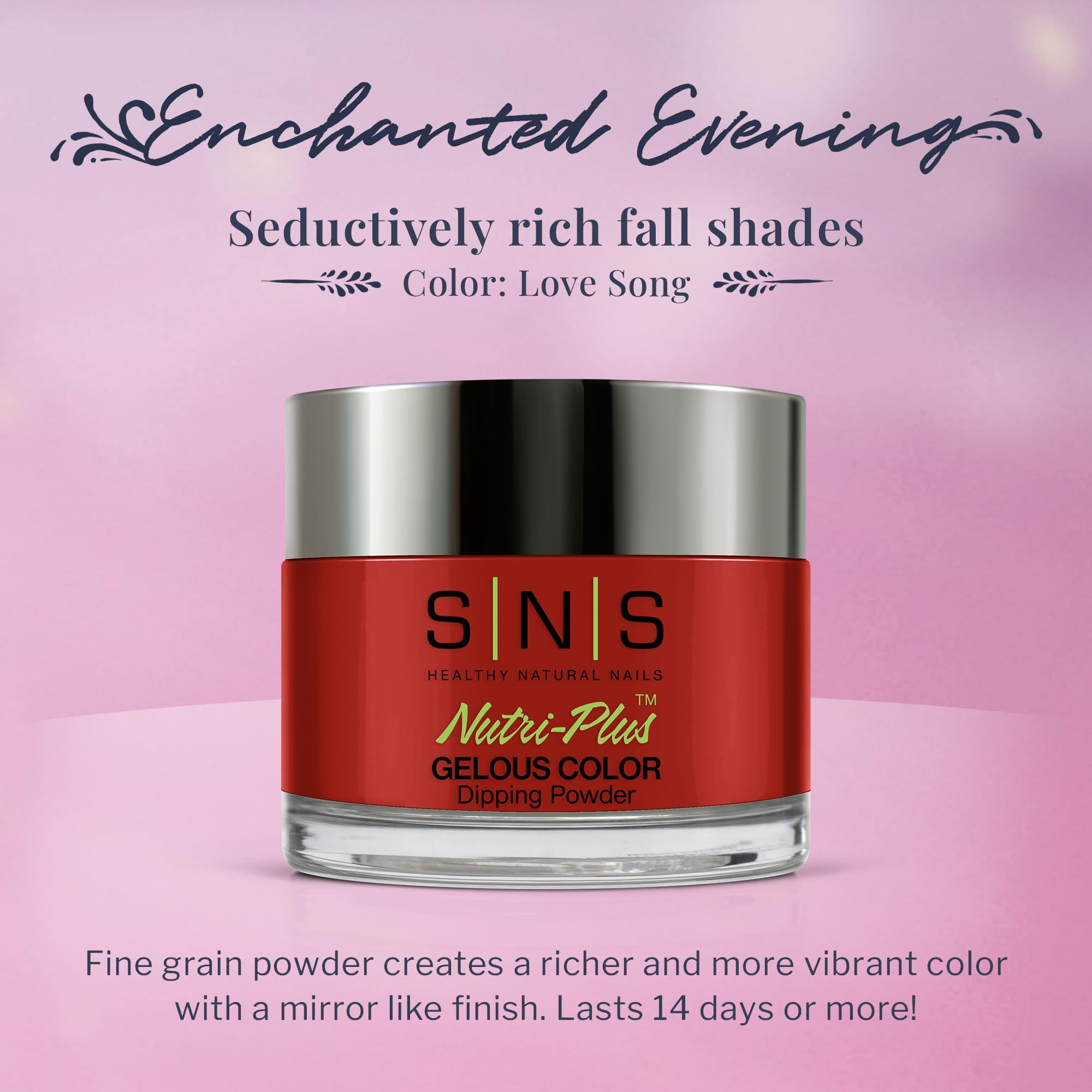 Close up of SNS Love Song red berry dipping powder texture