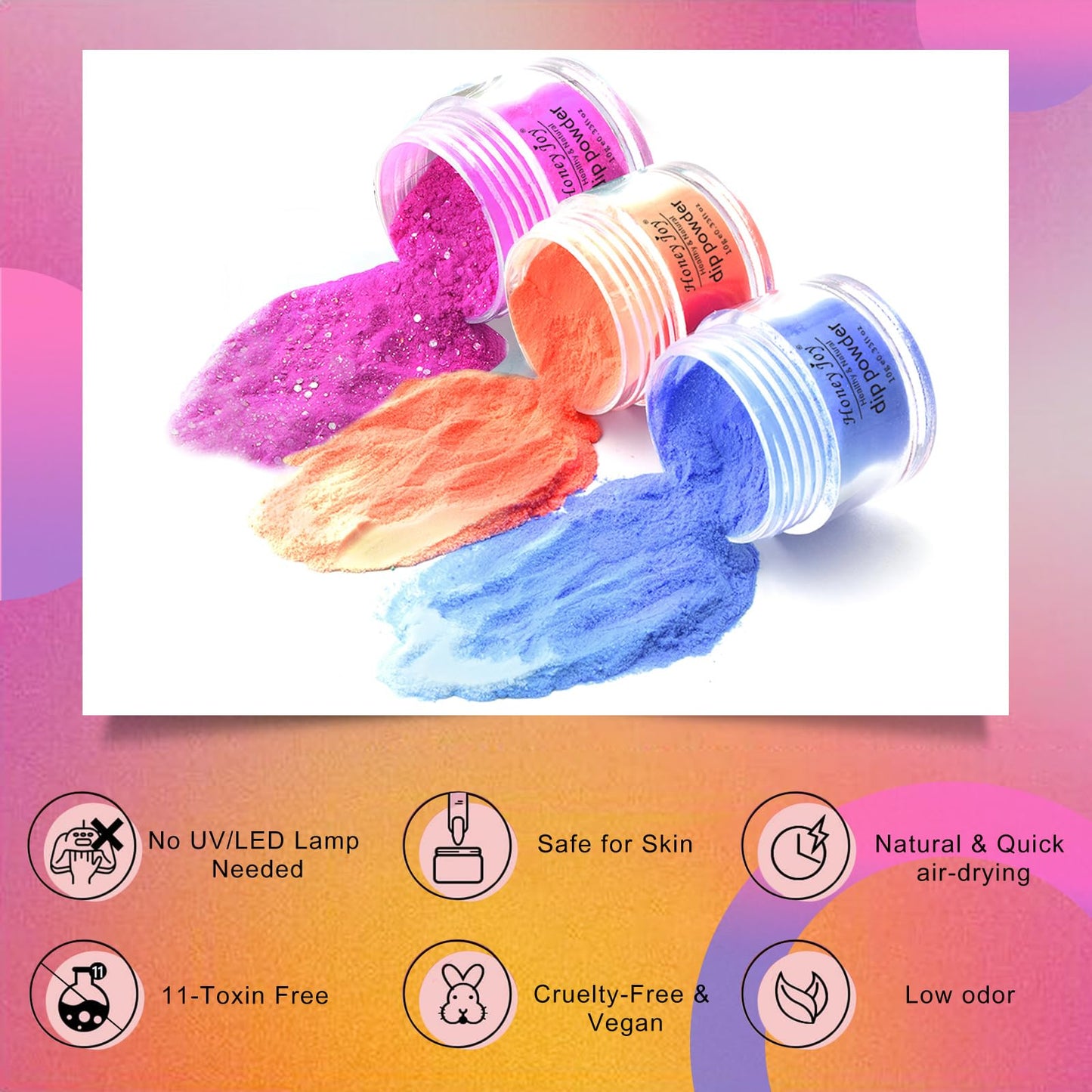 Honey Joy mood changing nail powder kit displaying glitter colors