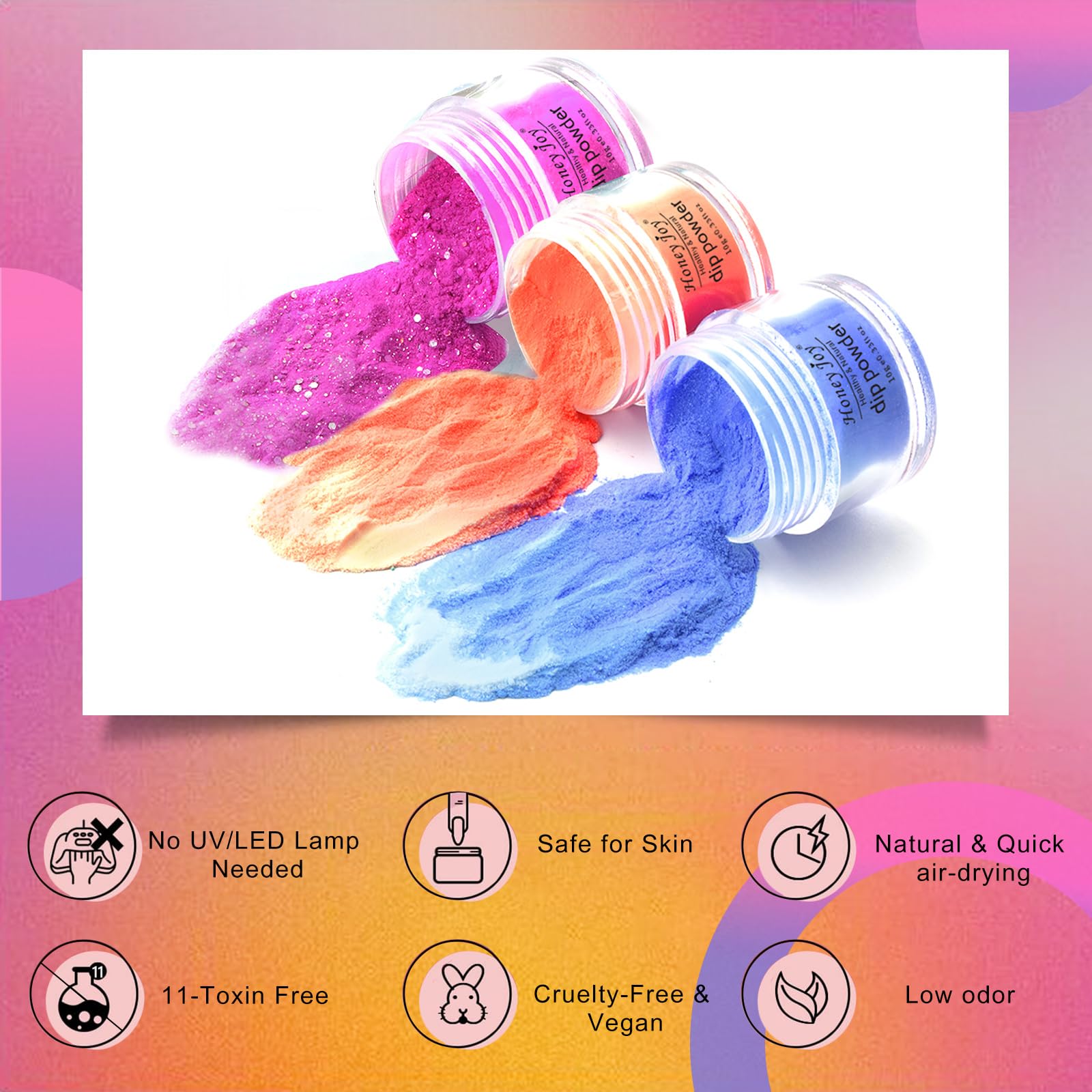 Honey Joy mood changing nail powder kit displaying glitter colors