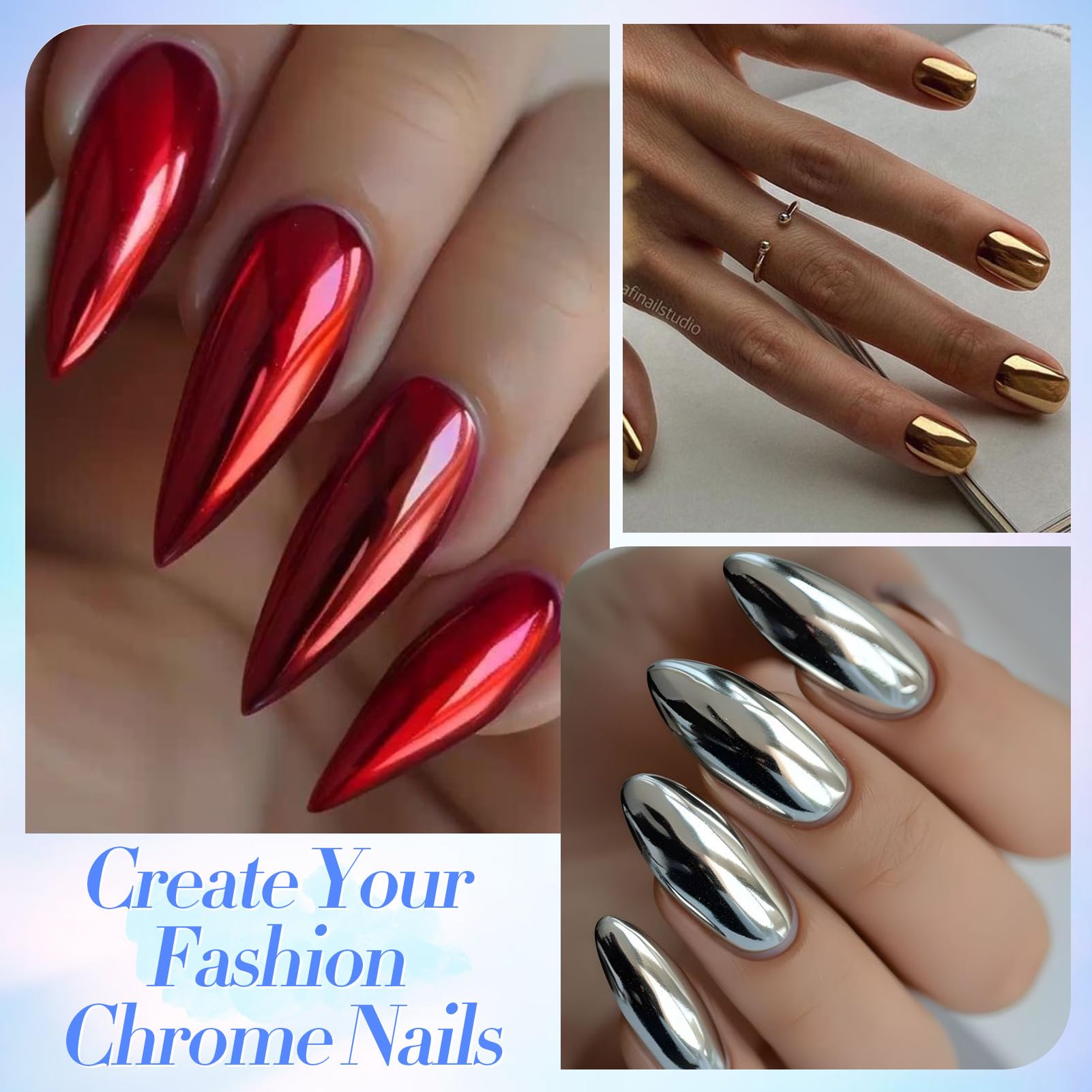 Born Pretty metallic nail pigment set showing 12 vibrant colors