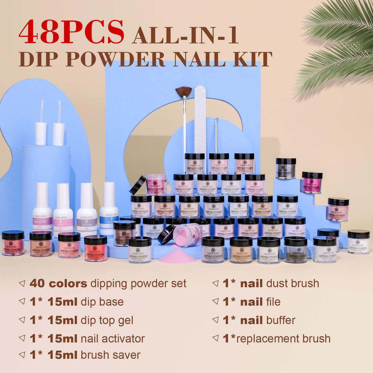 Saviland nail kit components arranged for home manicure