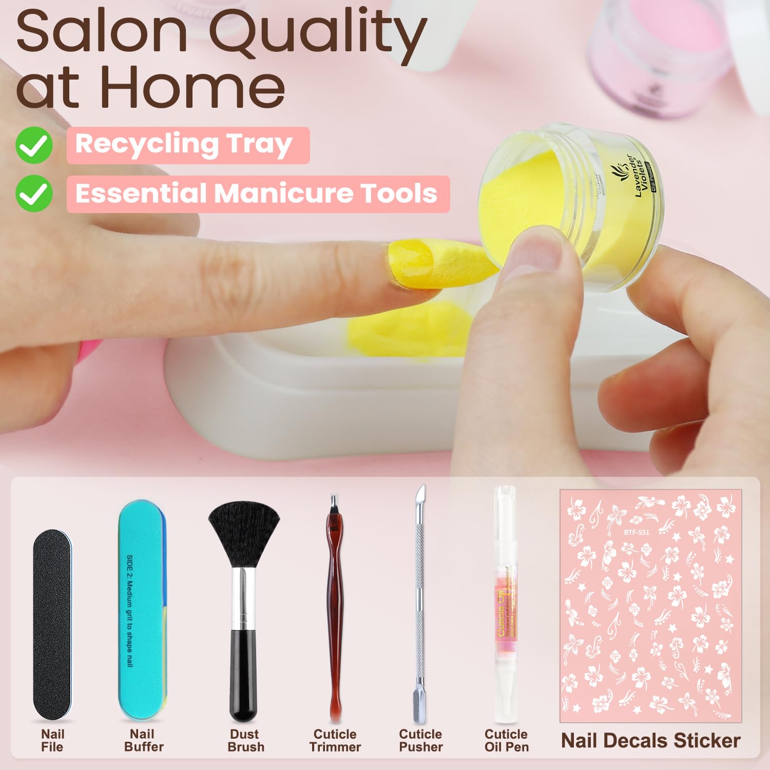 Essential manicure tools provided with the Lavender Violets kit