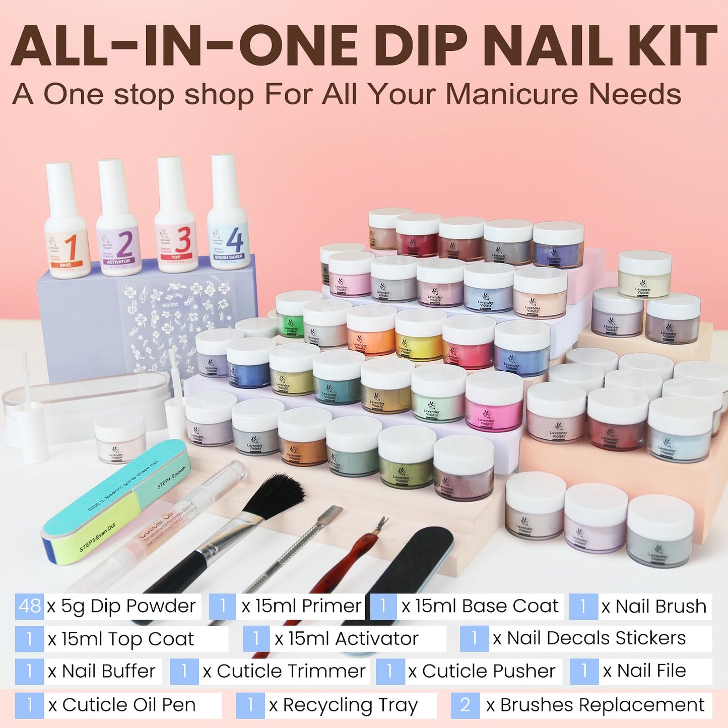 Instructional setup showing the dip powder recycling tray