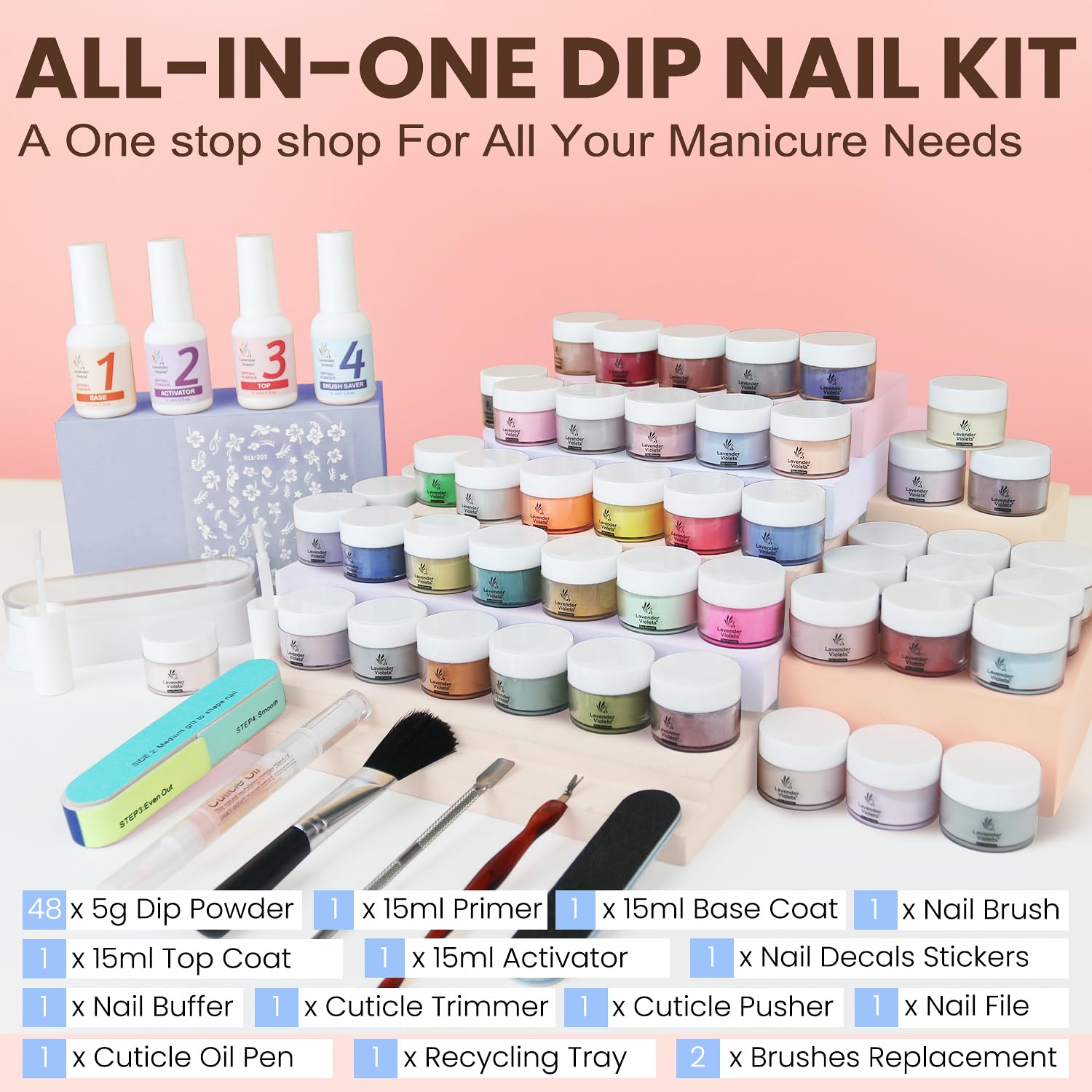 Instructional setup showing the dip powder recycling tray
