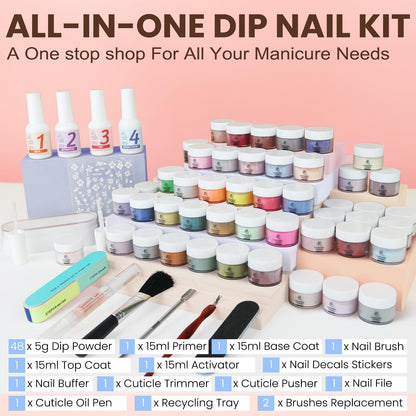 Instructional setup showing the dip powder recycling tray