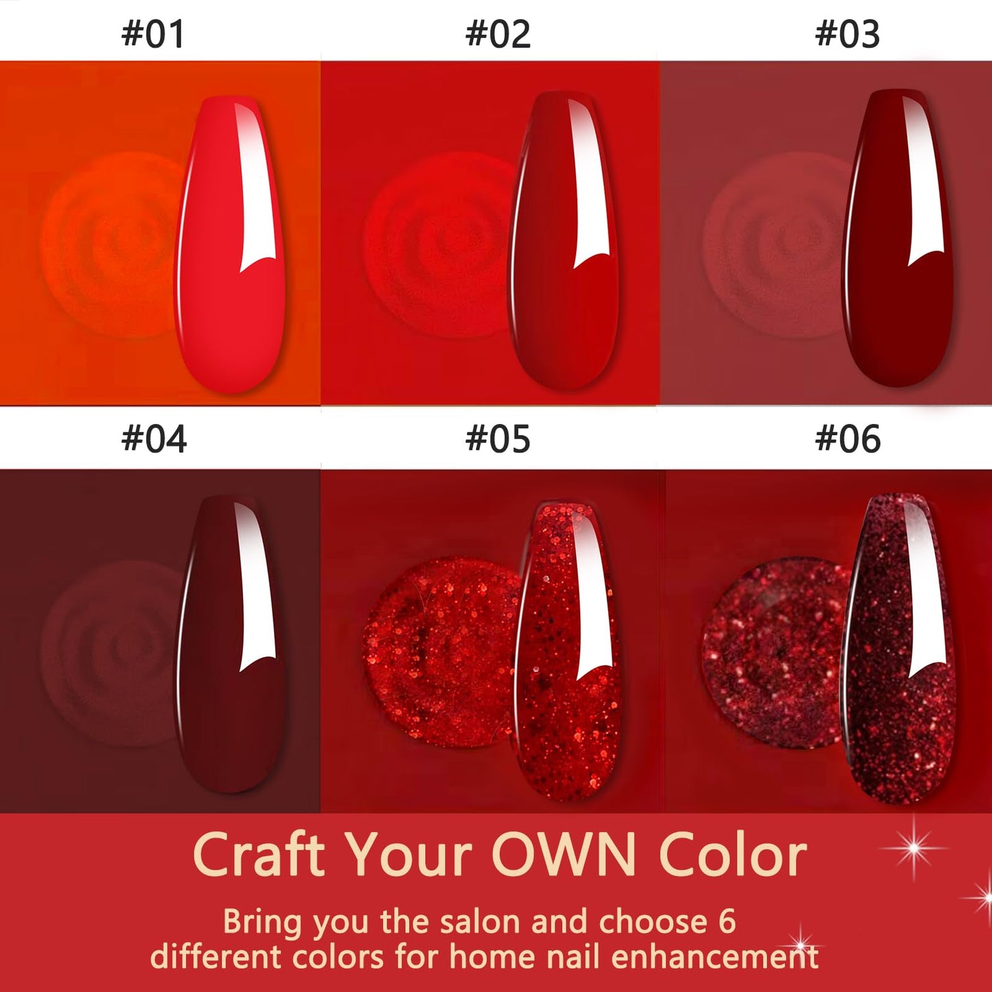 Honey Joy red glitter dipping powder jars arrangement