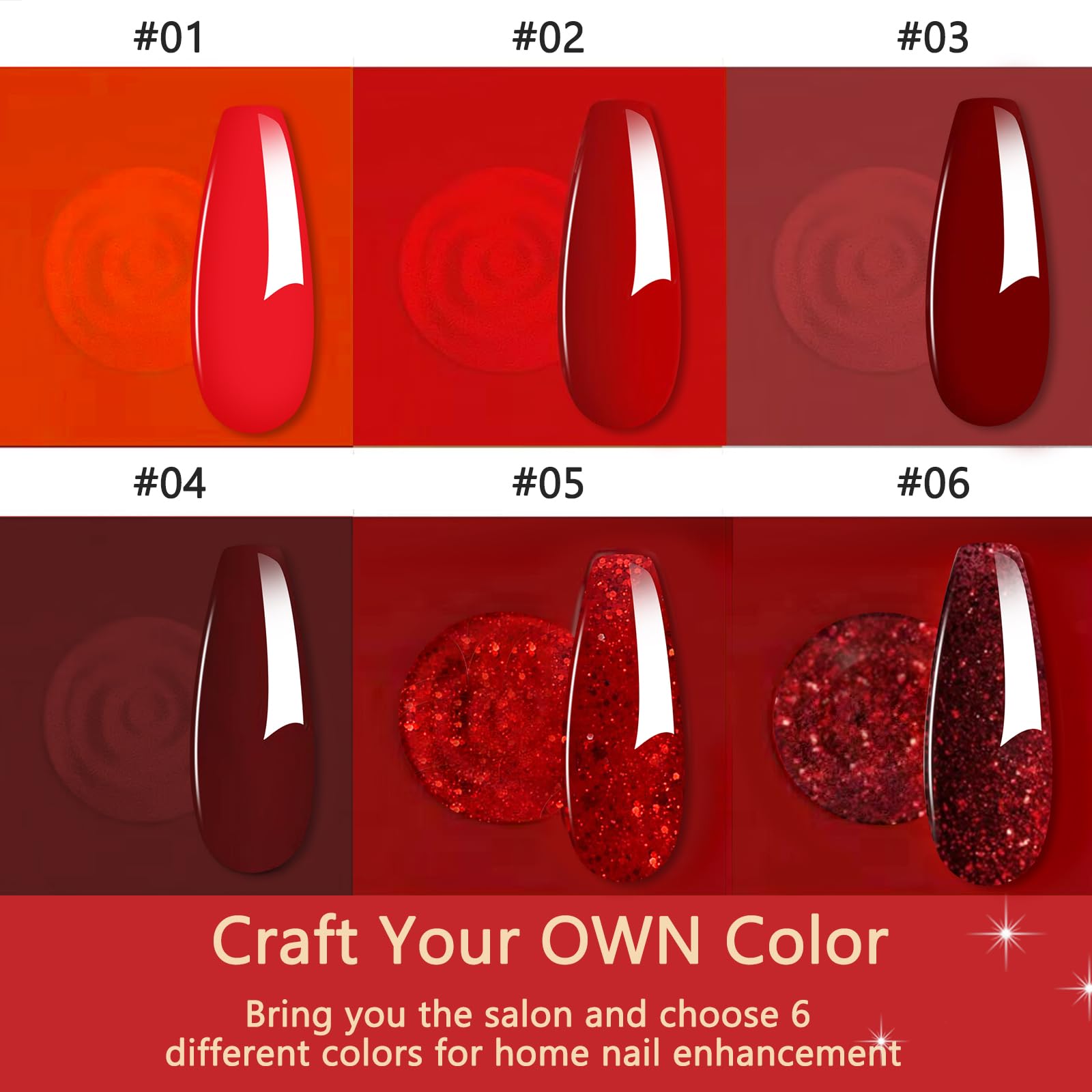 Honey Joy red glitter dipping powder jars arrangement