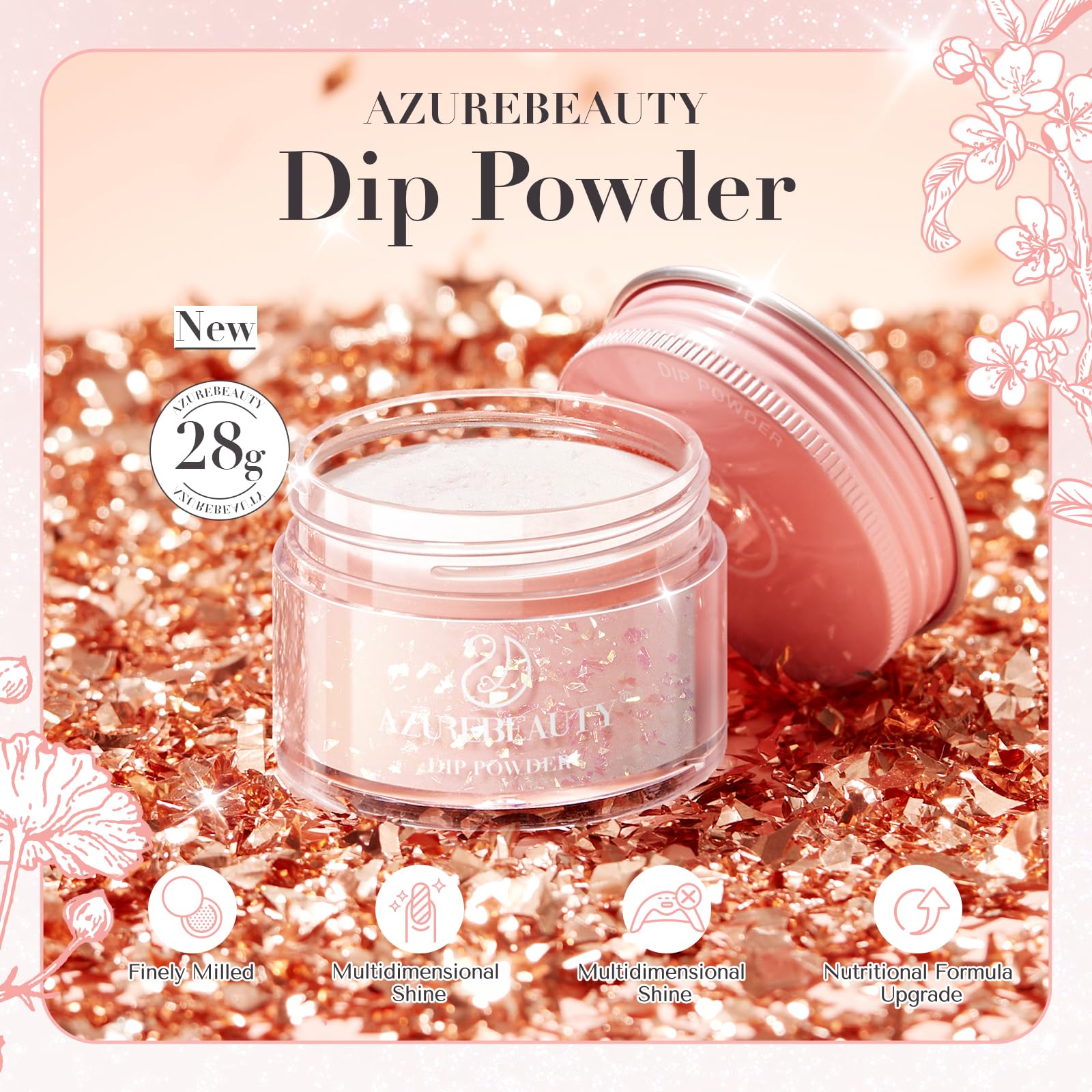 Azurebeauty pink dipping powder texture close up