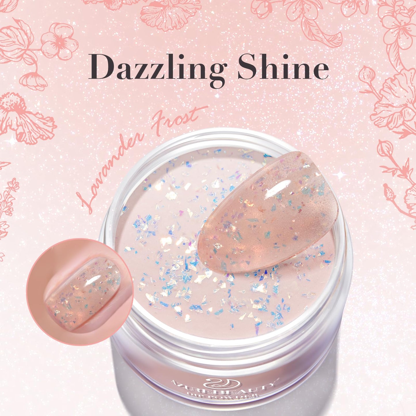 Glitter pink nail dip powder swatch on nail stick