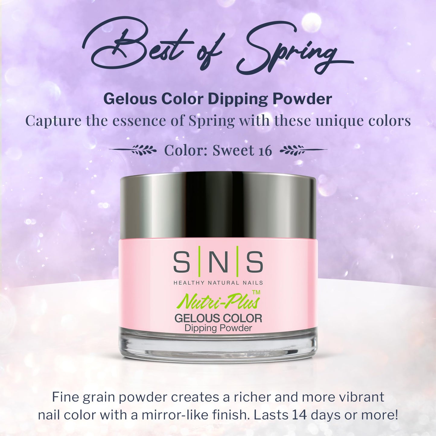 SNS Sweet 16 pink dipping powder container label details