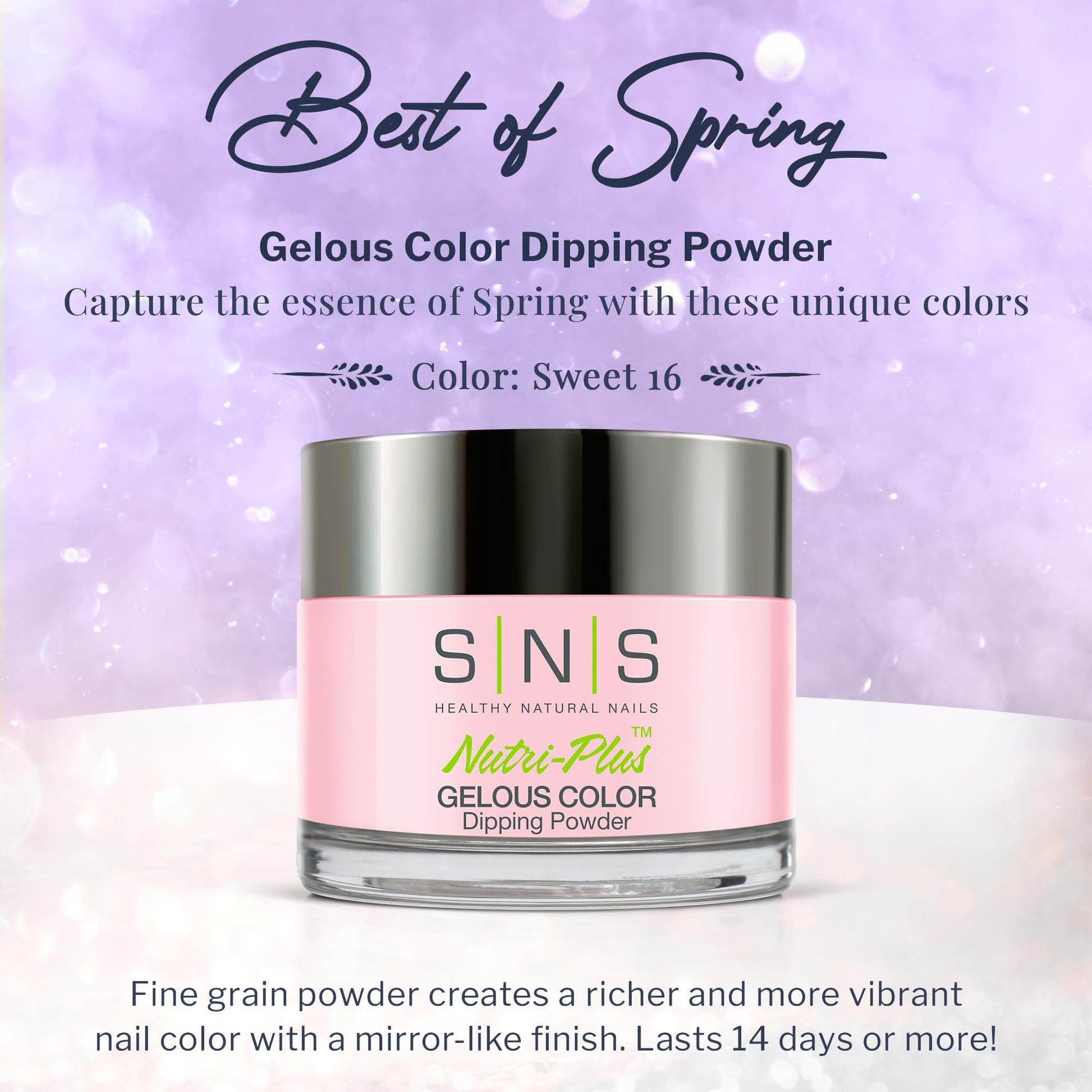 SNS Sweet 16 pink dipping powder container label details