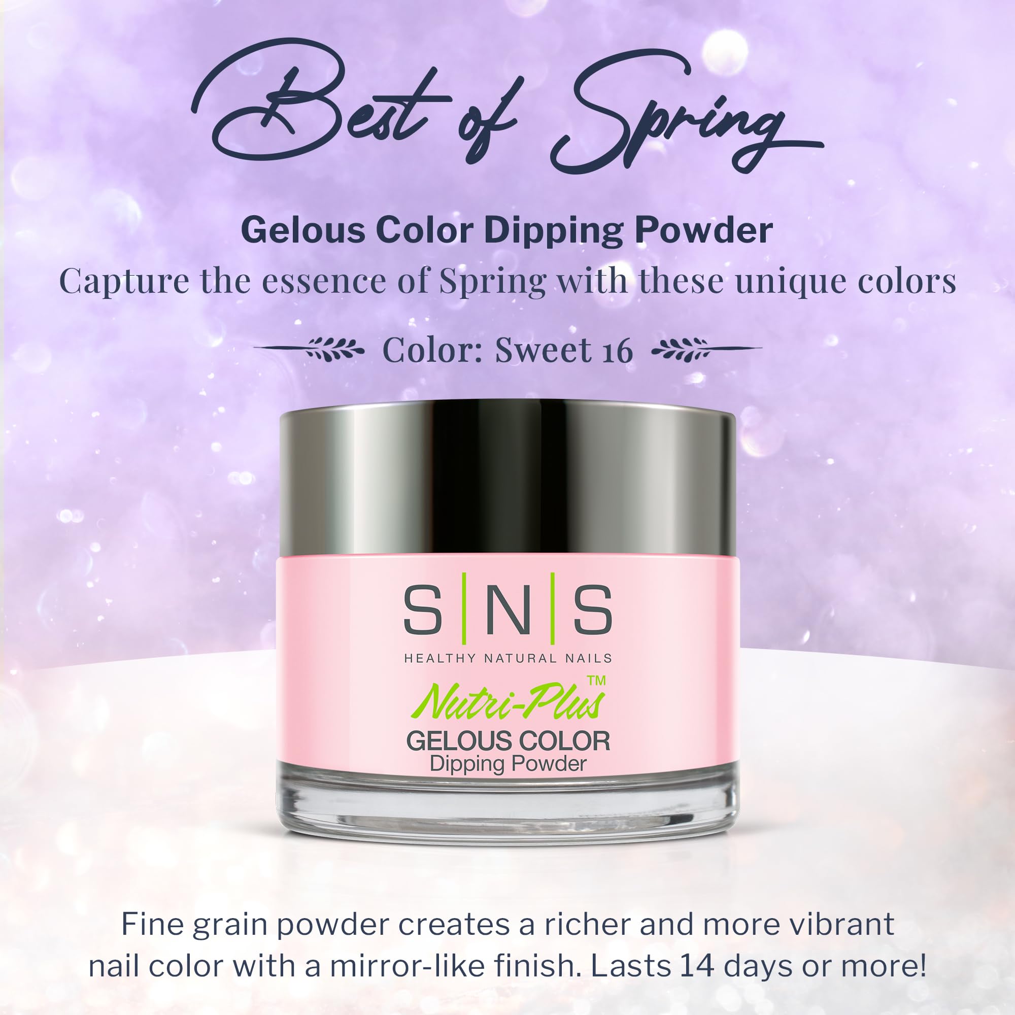 SNS Sweet 16 pink dipping powder container label details