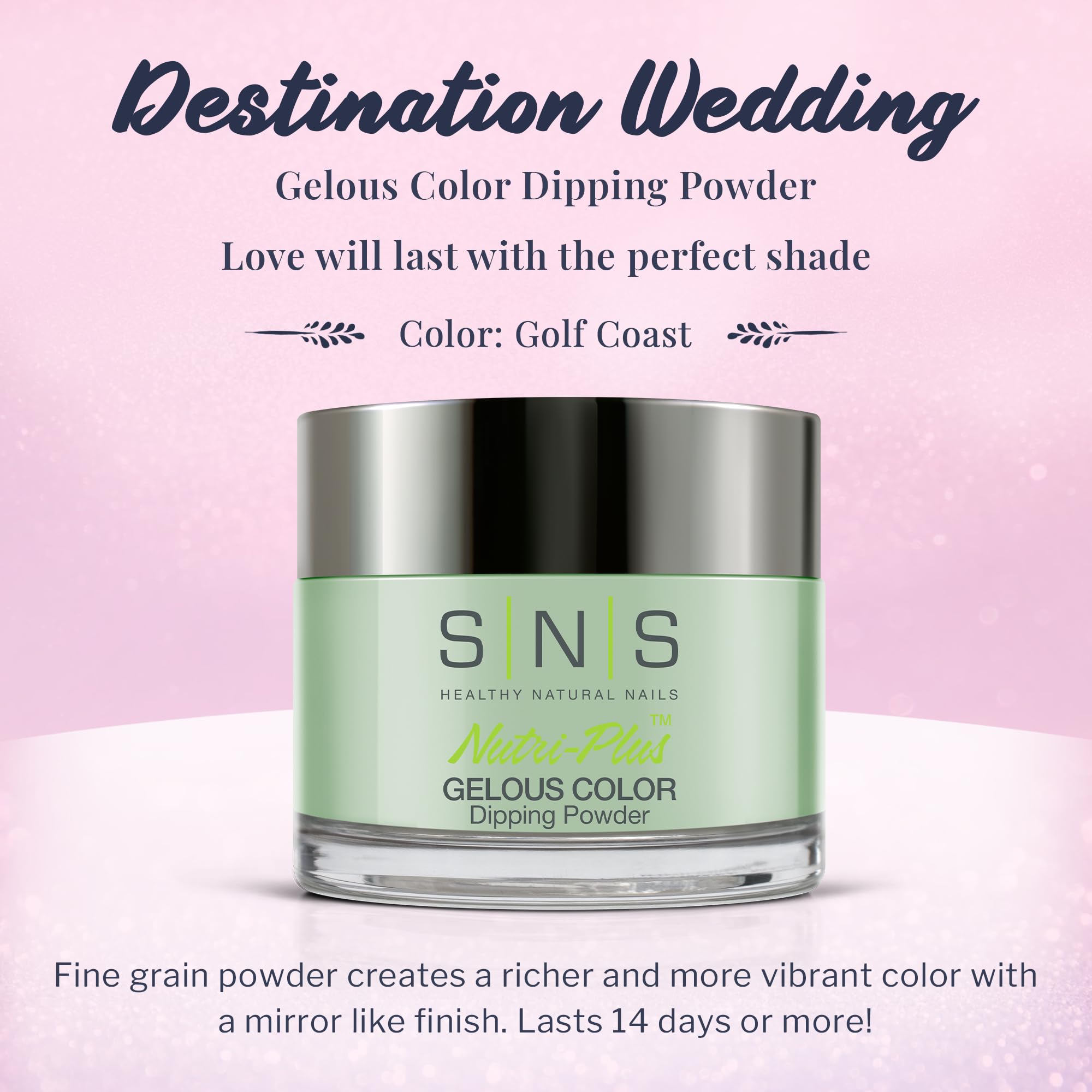 Close up of SNS Golf Coast pastel green dip powder jar