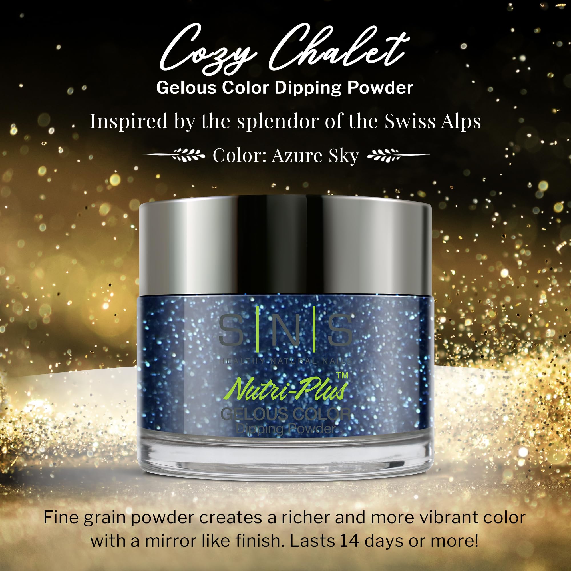 Close up of SNS Azure Sky turquoise glitter powder texture