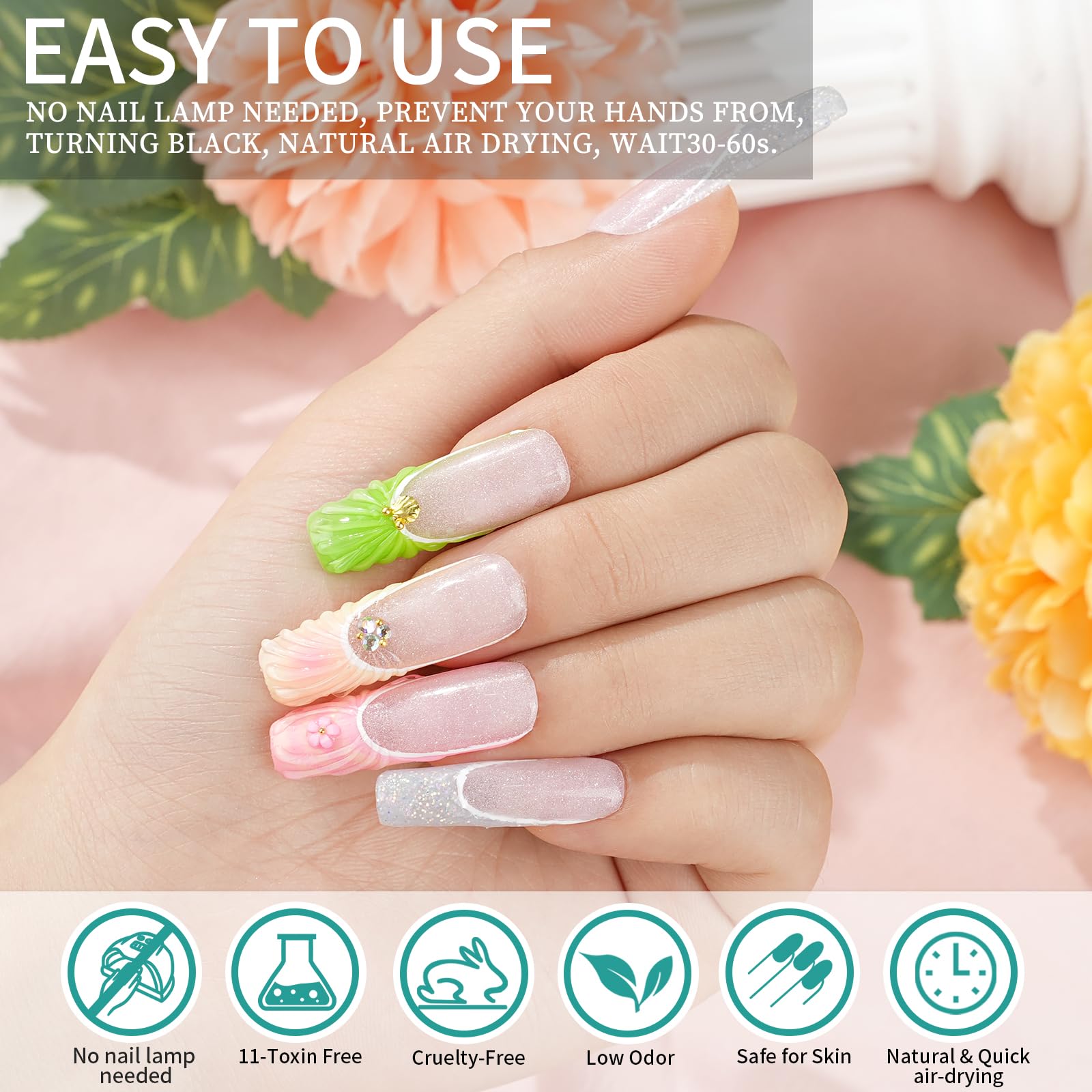 Professional nail art created with Eodci glitter dip powder