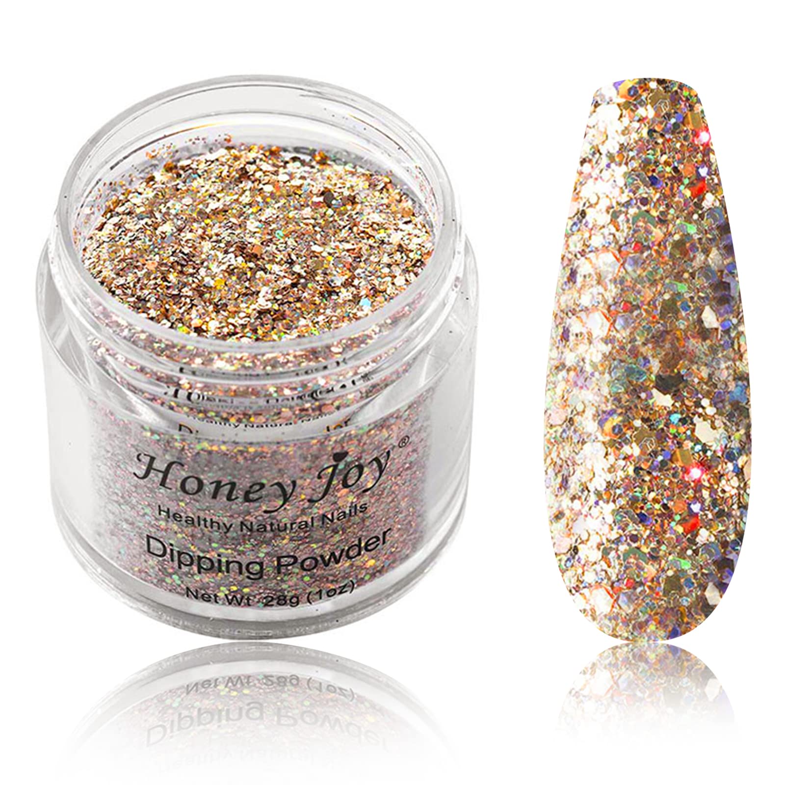 Close up texture of champagne hexagon glitter nail powder