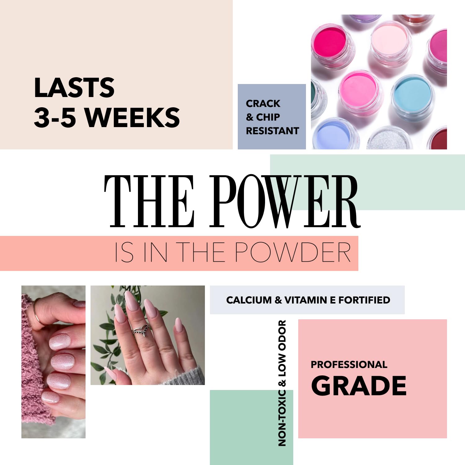 DIY manicure kit featuring Revel Nail Bubbly pink dip powder