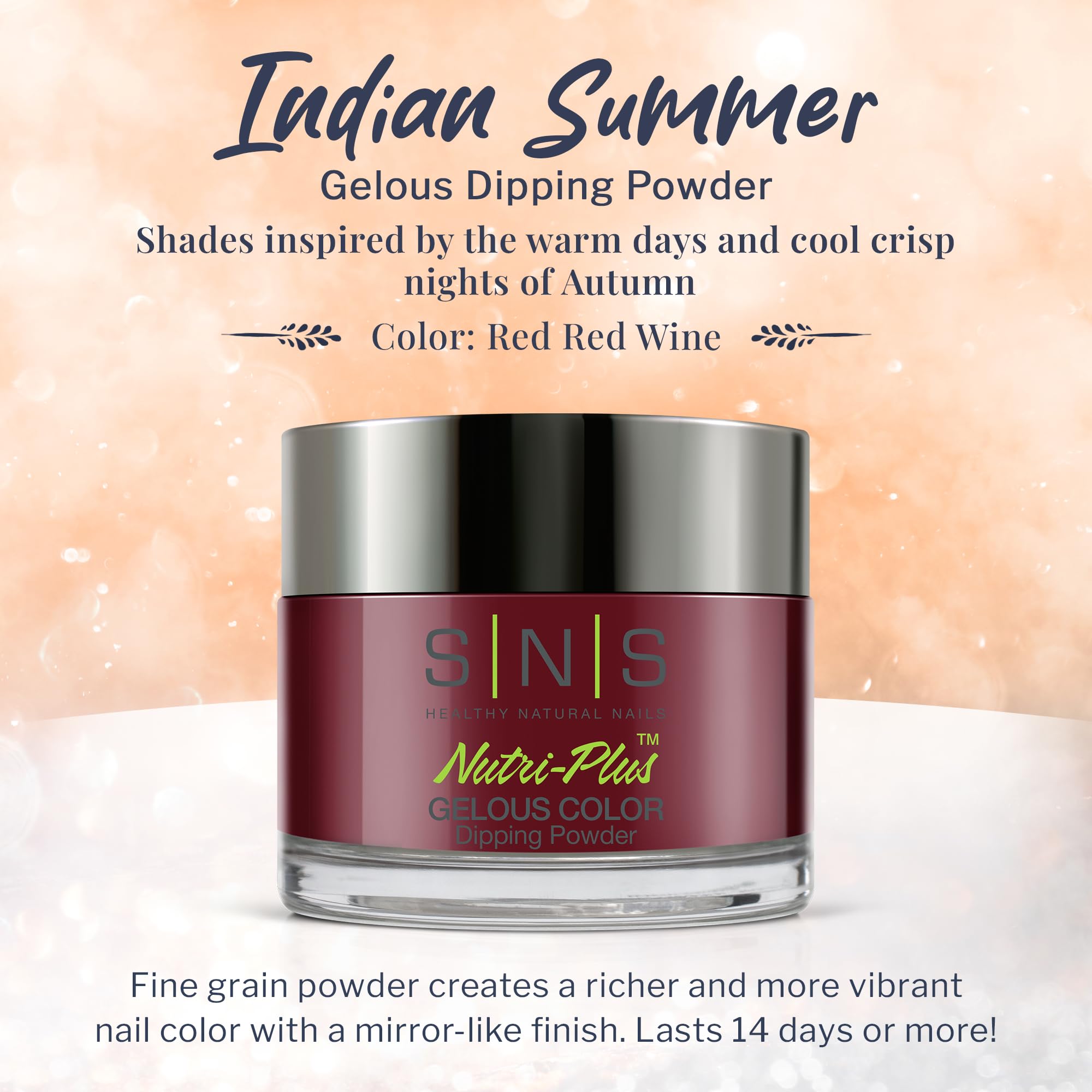 SNS Indian Summer IS10 deep red dipping powder jar top view