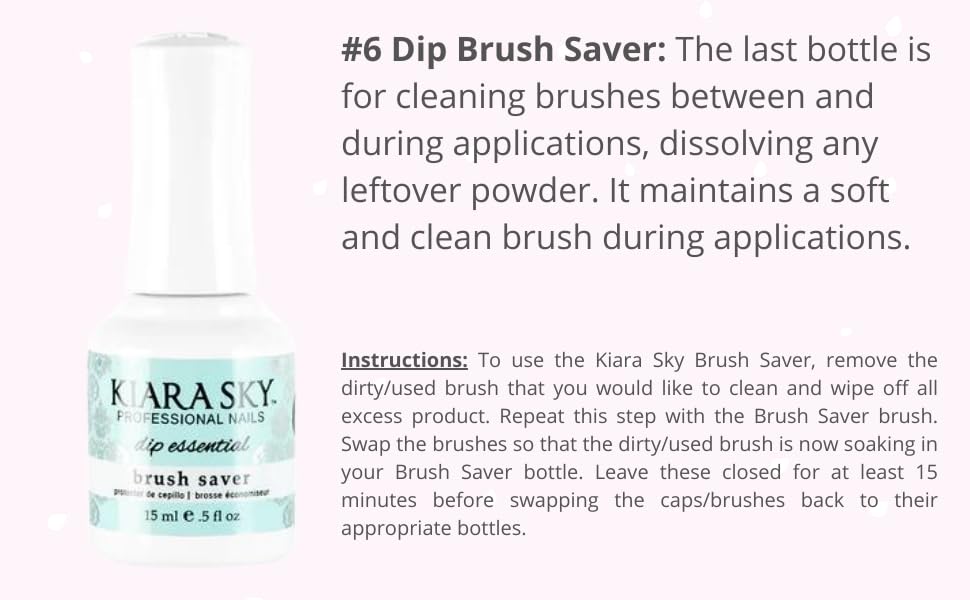 Kiara Sky dip manicure liquid essentials brush cleanser bottle highlighting the step 6 label