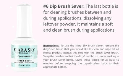 Kiara Sky dip manicure liquid essentials brush cleanser bottle highlighting the step 6 label