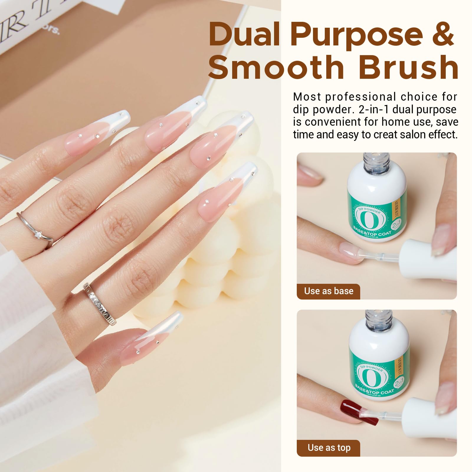 AZUREBEAUTY dipping powder liquids showing the two in one base top coat and activator packaging