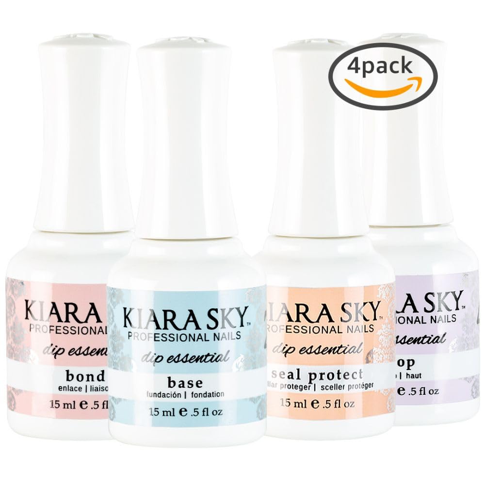Close up of Kiara Sky Step One Bond and Step Two Base bottles highlighting clear labeling and professional applicator brushes