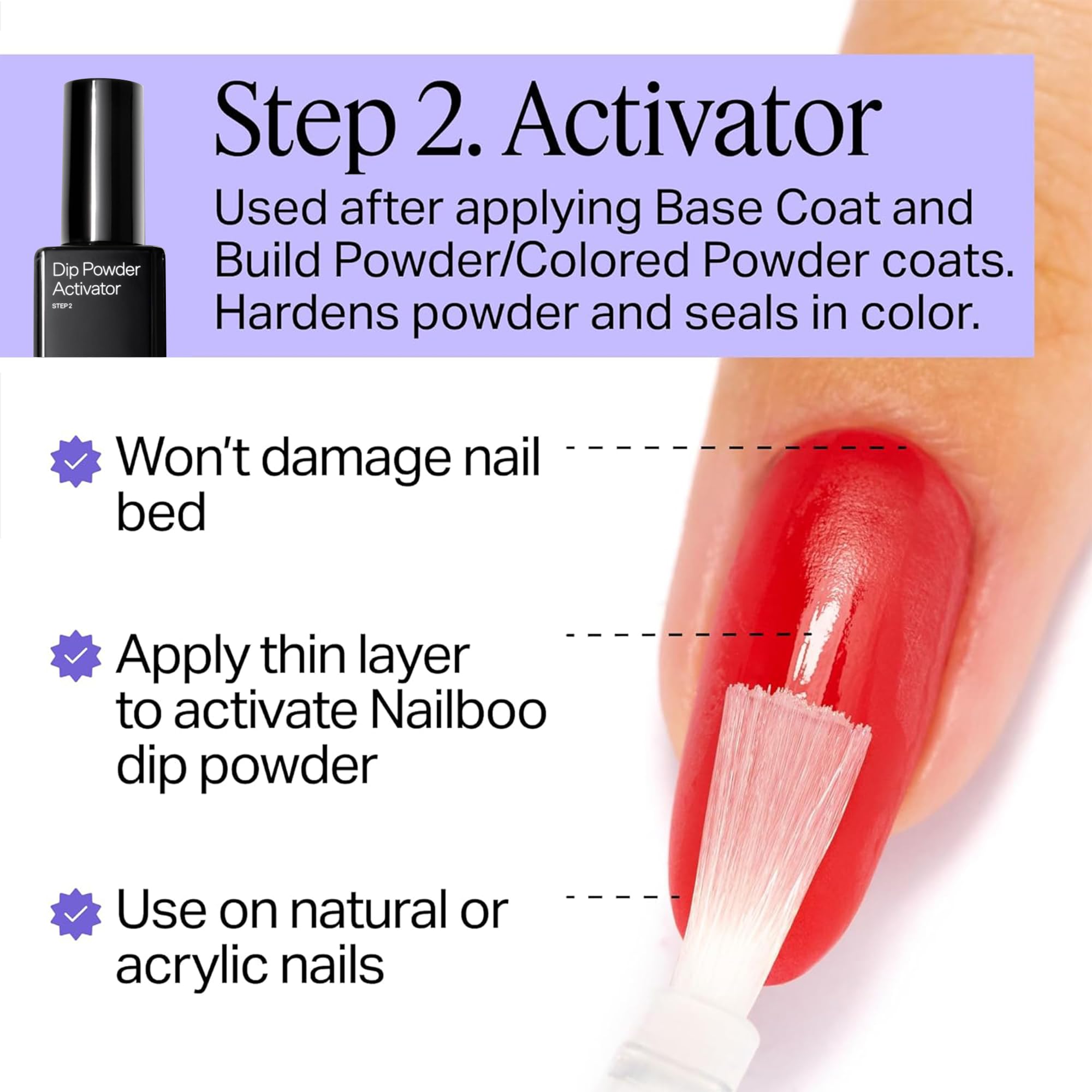 Nailboo home manicure system liquid set highlighting the air dry formula details.