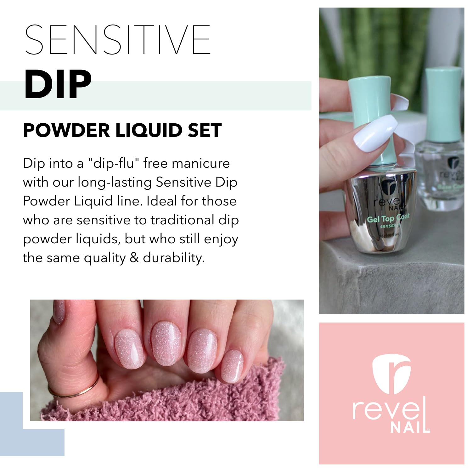 Three step odorless Hema free nail liquid set packaging including base coat activator and top coat
