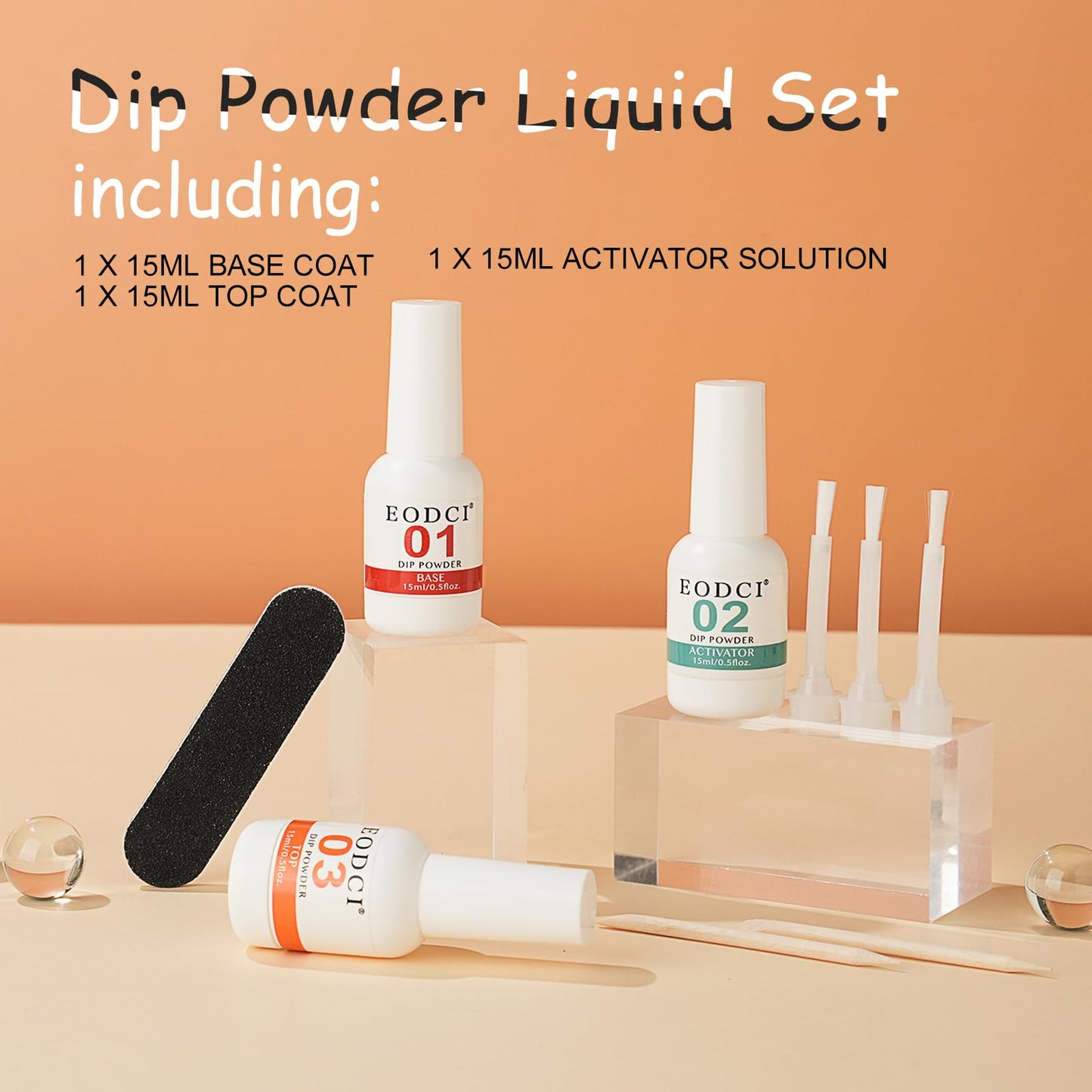 EODCI professional dipping nail base coat top coat and activator liquid kit