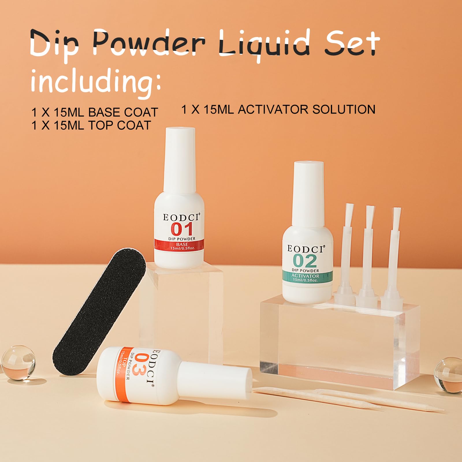 EODCI professional dipping nail base coat top coat and activator liquid kit