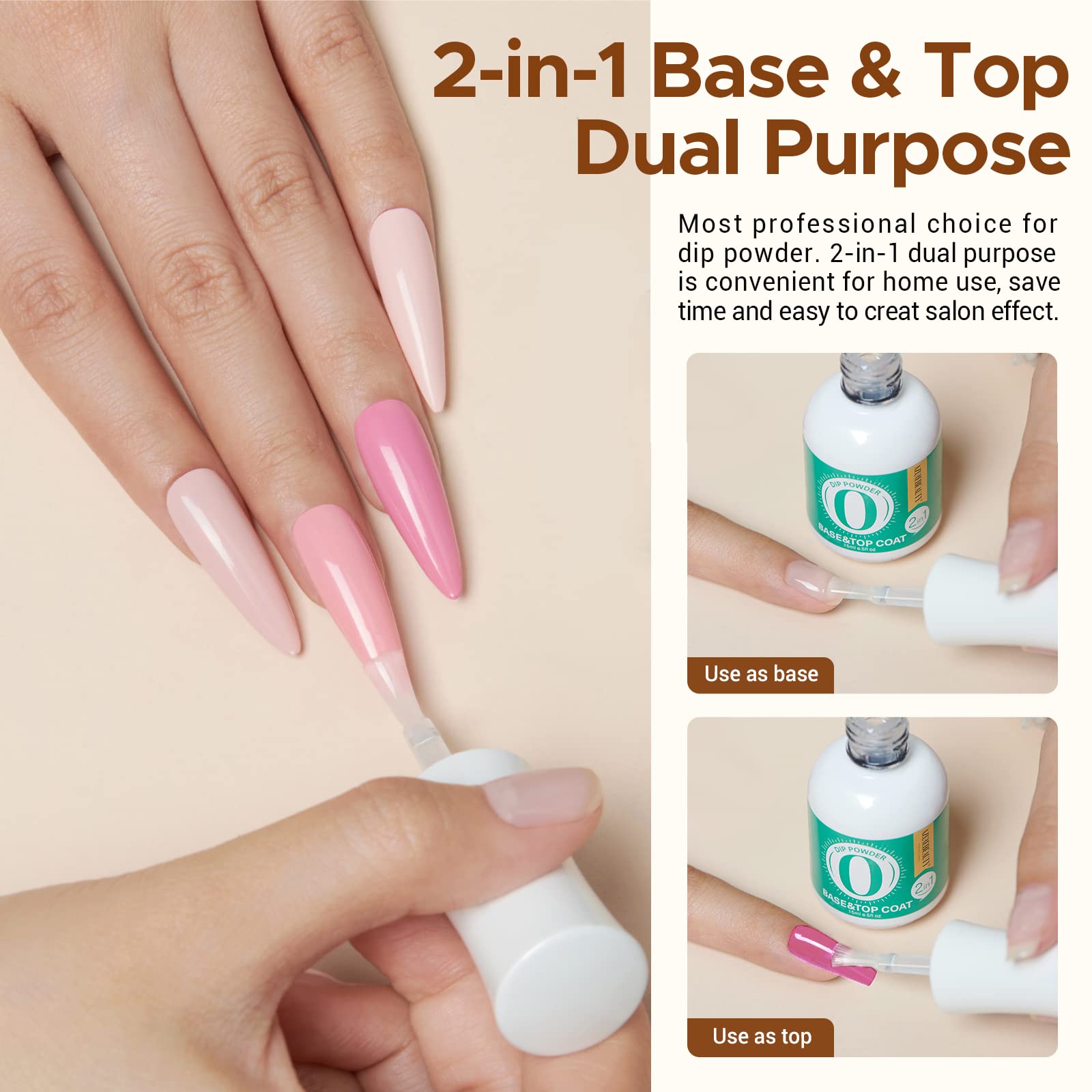 AZUREBEAUTY professional dipping powder liquids including base coat, activator, and matte top coat for salon manicures.