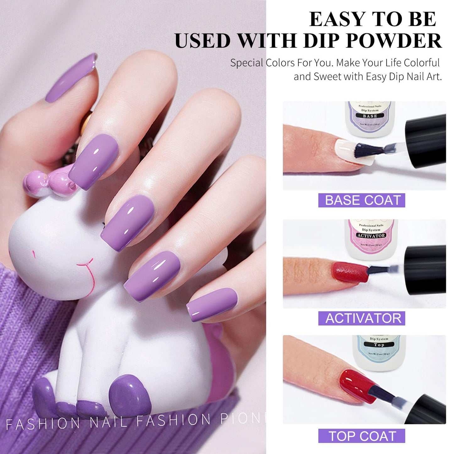 Honey Joy 56ml dipping powder activator packaging showing application steps