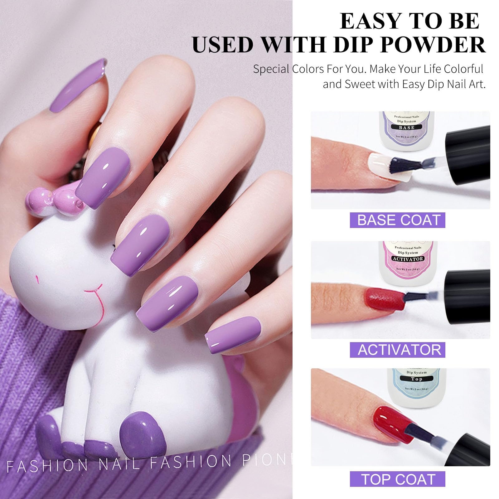 Honey Joy 56ml dipping powder activator packaging showing application steps