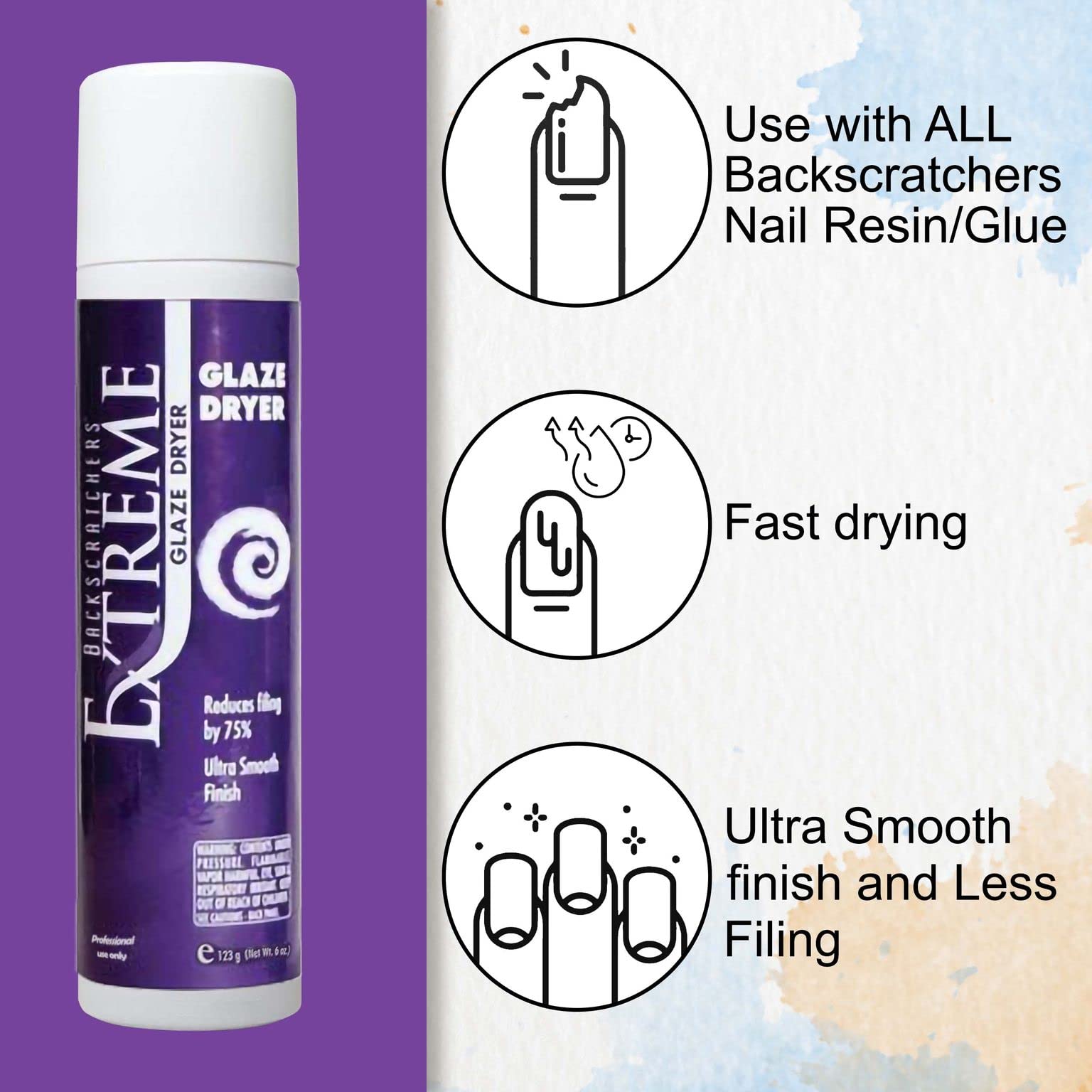 Acrylic nail color dipping system quick drying glaze spray packaging close up