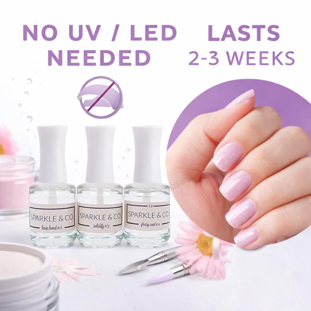 Sparkle & Co. Step 2 Solidify activator drying liquid bottle for fast curing without lamps.