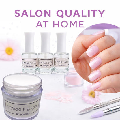 Authentic Sparkle & Co. luxury glass packaging showing liquid levels for salon quality home manicure.