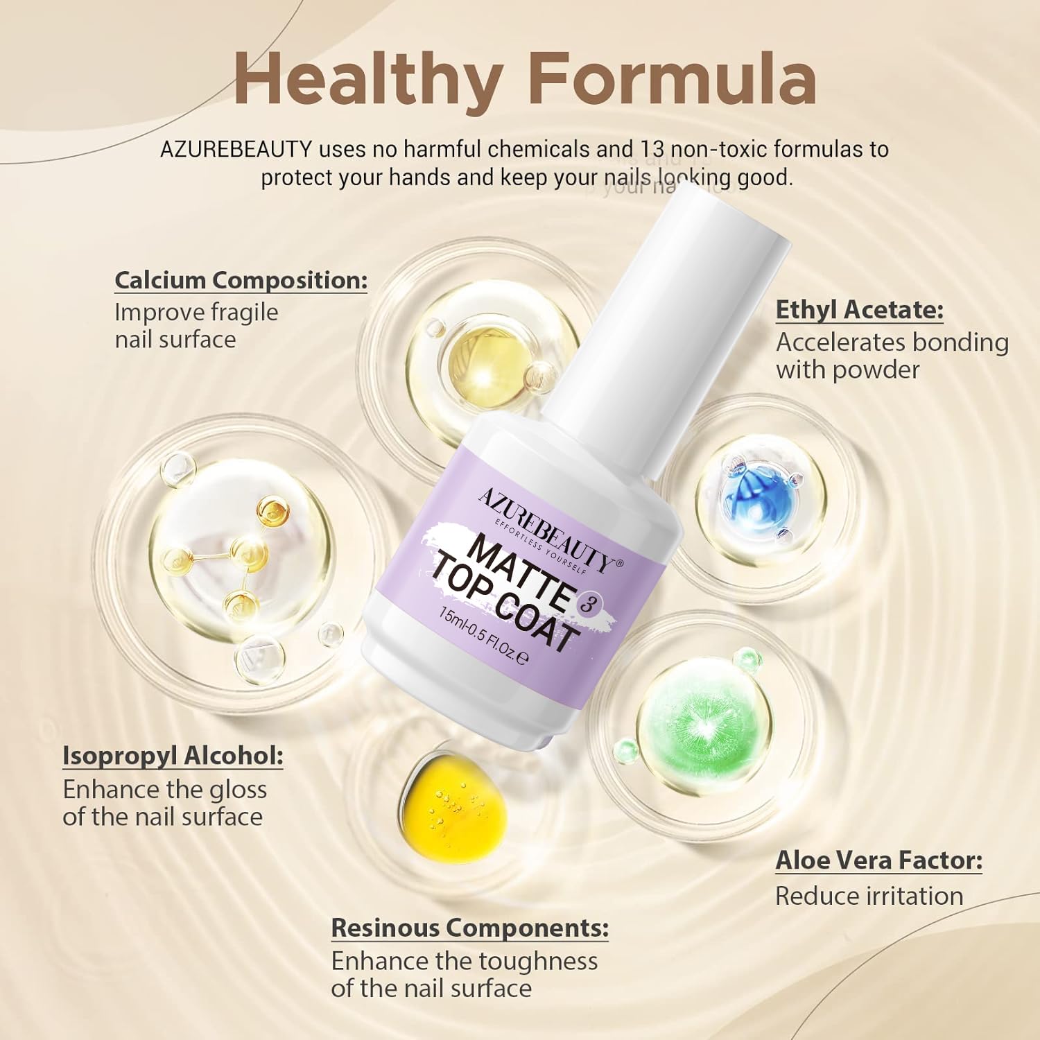 AZUREBEAUTY 0.5 ounce matte dip system top coat bottle packaging